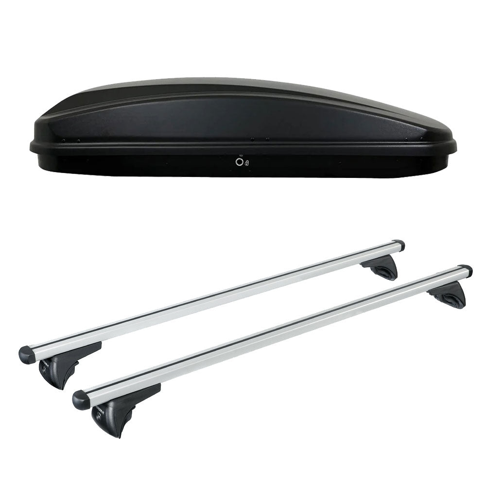 Pack coffre de toit Crub 430 L et barres de toit Audi A4 - Break (2016 - 2024) Pour rails intégrés - Helio - Aluminium