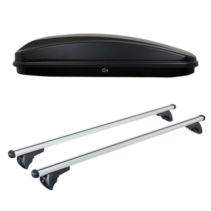 Pack coffre de toit Crub 430 L et barres de toit Audi A4 - Break (2016 - 2024) Pour rails intégrés - Helio - Aluminium