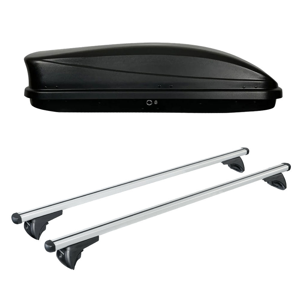 Pack coffre de toit Dory 340 L et barres de toit Citroen C5 X (A partir de 2021) Pour rails intégrés - Helio - Aluminium