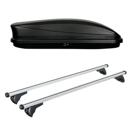 Pack coffre de toit Dory 340 L et barres de toit Citroen C5 X (A partir de 2021) Pour rails intégrés - Helio - Aluminium