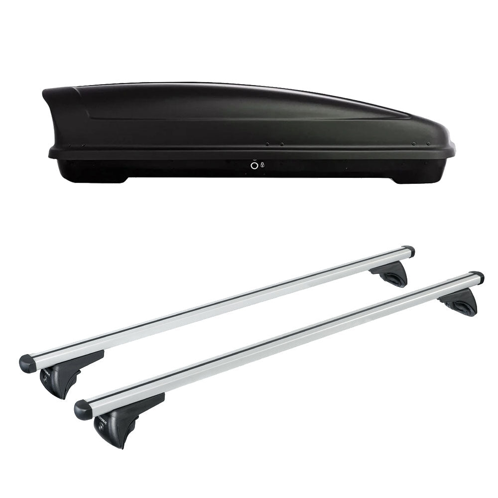 Pack coffre de toit Koral court 400 L et barres de toit Mini Paceman (2013 - 2017) Pour rails intégrés - Helio - Aluminium