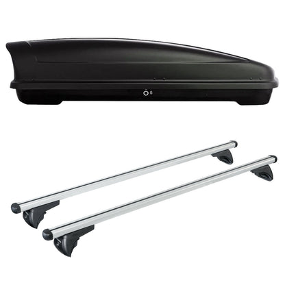 Pack coffre de toit Koral 630 L et barres de toit Audi A6 - Break (2012 - 2018) Pour rails intégrés - Helio - Aluminium