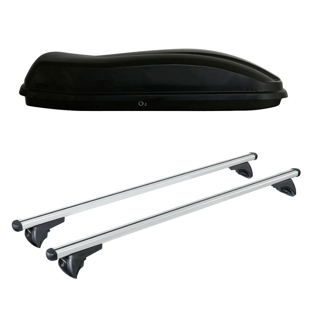 Pack coffre de toit Marlin 480 L et barres de toit Audi A3 Sportback (2013 - 2020) Pour rails intégrés - Helio - Aluminium