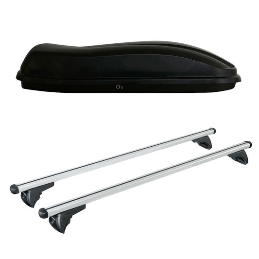 Pack coffre de toit Marlin 480 L et barres de toit Audi A3 Sportback (2004 - 2012) Pour rails intégrés - Helio - Aluminium