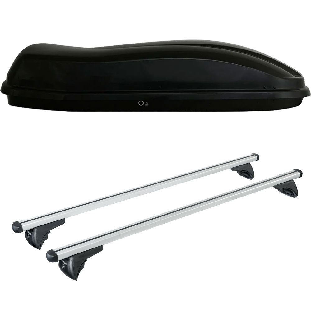 Pack coffre de toit Marlin 680 L et barres de toit Audi A3 Sportback (2013 - 2020) Pour rails intégrés - Helio - Aluminium