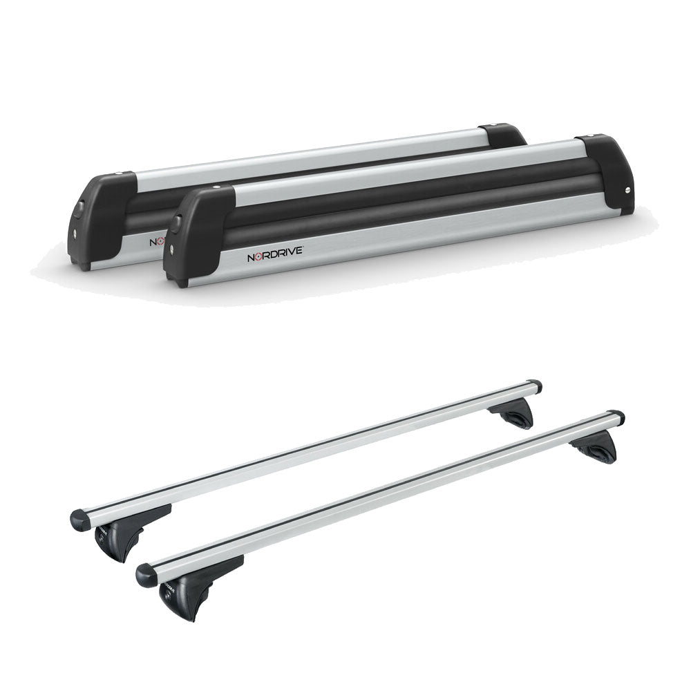 Pack porte-skis Pro Slider Nordrive aluminium – support pour 6 paires de skis ou 4 snowboards – pour Mercedes EQA A partir de 2021 - vue porte skis et barres de toit