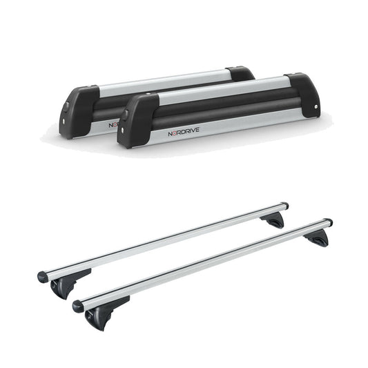 Pack porte-skis Nordic King Nordrive aluminium – support pour 4 paires de skis ou 2 snowboards – pour Seat Leon - ST 2014 - 2016 - vue porte skis et barres de toit