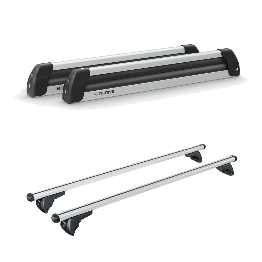 Pack porte-skis Nordic King Plus Nordrive aluminium – support pour 6 paires de skis ou 4 snowboards – pour Hyundai Bayon A partir de 2021 - vue porte skis et barres de toit