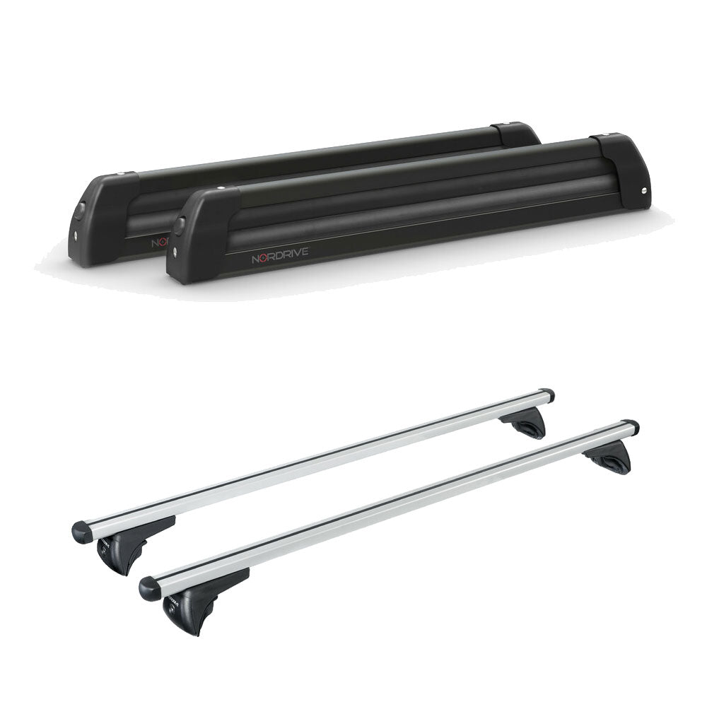 Pack porte-skis Nordic King Plus Nordrive aluminium noir – support pour 6 paires de skis ou 4 snowboards – pour Hyundai ix35 2010 - 2015 - vue porte skis et barres de toit