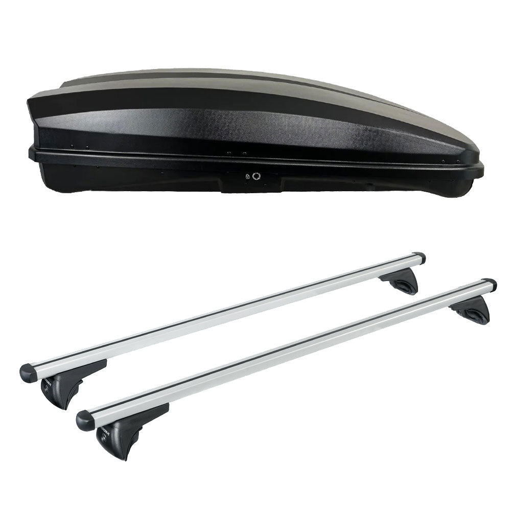 Pack coffre de toit Raya 480 L et barres de toit Renault Captur (A partir de 2020) Pour rails intégrés - Helio - Aluminium