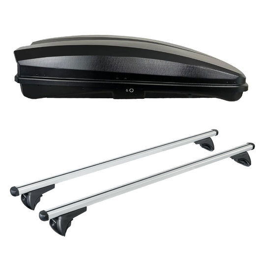 Pack coffre de toit Raya 480 L et barres de toit Kia XCeed (A partir de 2019) Pour rails intégrés - Helio - Aluminium