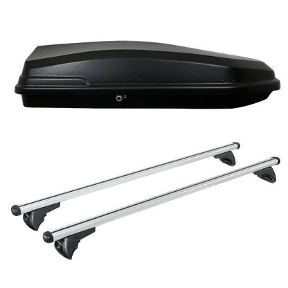 Pack coffre de toit Torpedo 400 L et barres de toit Kia Optima - Break (2016 - 2019) Pour rails intégrés - Helio - Aluminium