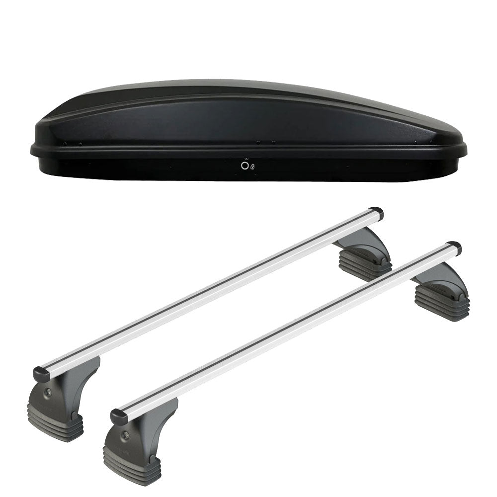 Pack coffre de toit Crub 430 L et barres de toit Ford C-Max (2003 - 2010) Pour toit nu - Helio - Aluminium