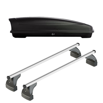 Pack coffre de toit Koral court 400 L et barres de toit Ford C-Max (2003 - 2010) Pour toit nu - Helio - Aluminium