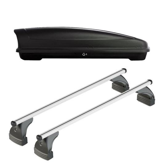 Pack coffre de toit Koral court 400 L et barres de toit Ford S-Max (2006 - 2015) Pour toit nu - Helio - Aluminium