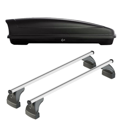 Pack coffre de toit Koral 400 L et barres de toit Bmw Serie 3 - Compact - E46 (2000 - 2005) Pour toit nu - Helio - Aluminium