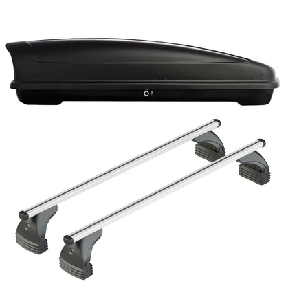 Pack coffre de toit Koral 630 L et barres de toit Bmw Serie 3 - Compact - E46 (2000 - 2005) Pour toit nu - Helio - Aluminium