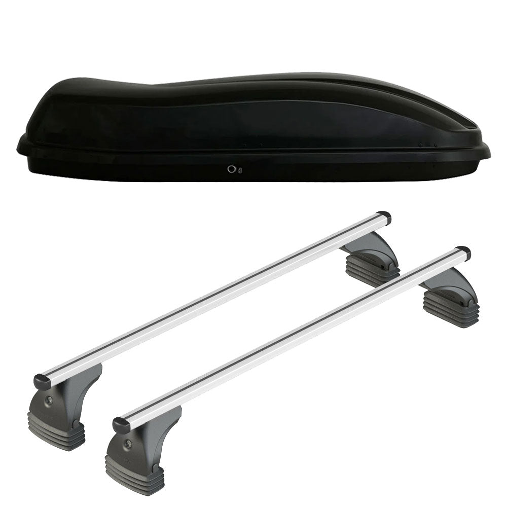 Pack coffre de toit Marlin 530 L et barres de toit Bmw X5 - E53 (2000 - 2007) Pour toit nu - Helio - Aluminium