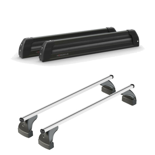 Pack porte skis Pro Slider Noir et barres de toit Volkswagen Touareg (2003 - 2007) - Profil creux - Helio Aluminium