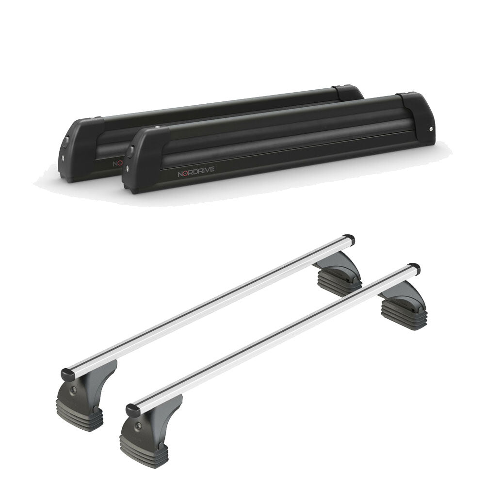Pack porte-skis Pro Slider Nordrive aluminium noir 6 skis / 4 snowboards + barres de toit – pour Citroen C4 - 5 portes 2011 - 2018 – vue porte skis et barres de toit