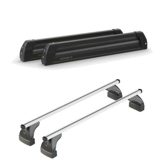 Pack porte-skis Pro Slider Nordrive aluminium noir 6 skis / 4 snowboards + barres de toit – pour Audi A3 Sportback A partir de 2020 – vue porte skis et barres de toit