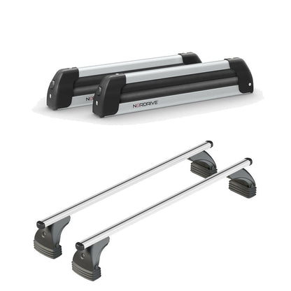 Pack porte-skis Nordic King Nordrive aluminium – support pour 4 paires de skis ou 2 snowboards – pour Peugeot 308 - 5 portes 2007 - 2013 - vue porte skis et barres de toit