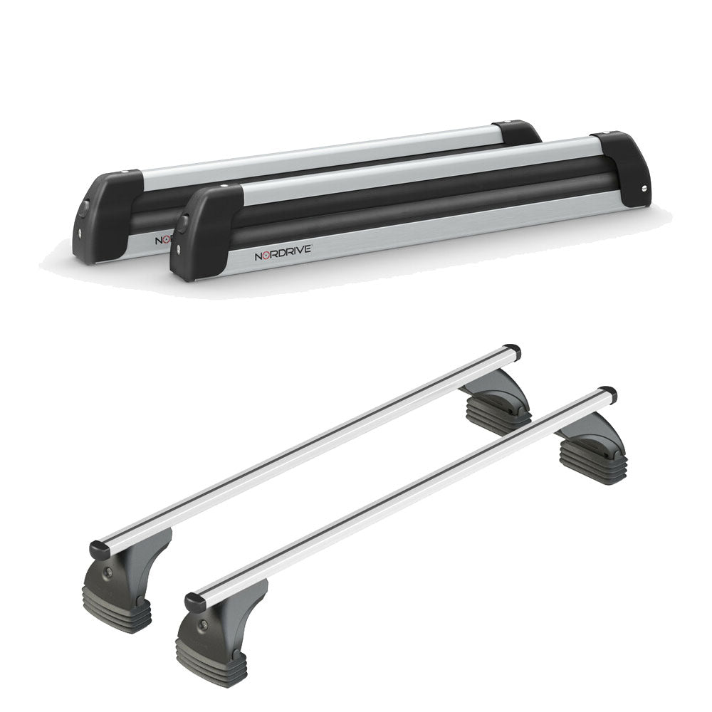Pack porte-skis Nordic King Plus Nordrive aluminium – support pour 6 paires de skis ou 4 snowboards – pour Fiat 500L Cross 2017 - 2022 - vue porte skis et barres de toit