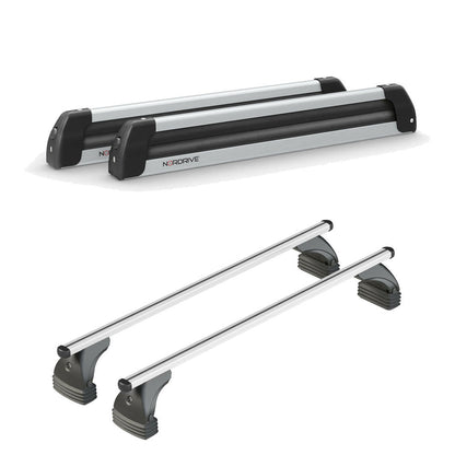 Pack porte-skis Nordic King Plus Nordrive aluminium – support pour 6 paires de skis ou 4 snowboards – pour Renault Grand Scenic 2004 - 2009 - vue porte skis et barres de toit