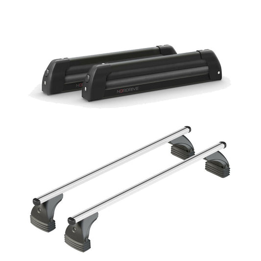 Pack porte-skis Nordic King Nordrive aluminium noir – support pour 4 paires de skis ou 2 snowboards -pour Saab 9.3 - Sport 4 portes 2005 - 2012 – vue porte skis et barres de toit