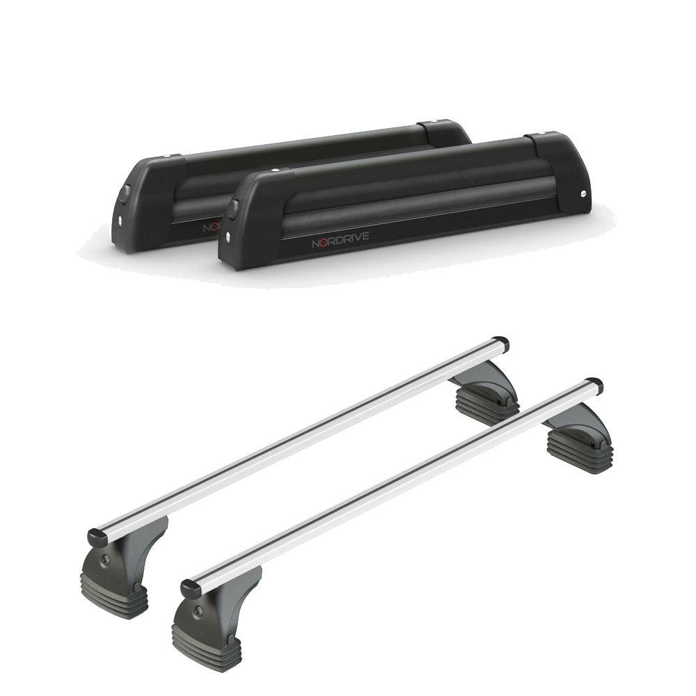 Pack porte-skis Nordic King Nordrive aluminium noir – support pour 4 paires de skis ou 2 snowboards -pour Ford Focus - 5 portes 2008 - 2010 – vue porte skis et barres de toit