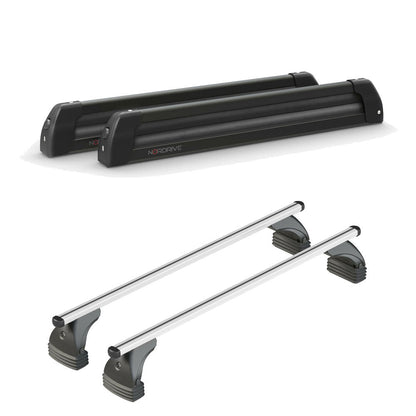 Pack porte-skis Nordic King Plus Nordrive aluminium noir – support pour 6 paires de skis ou 4 snowboards – pour Fiat 500L Cross 2017 - 2022 - vue porte skis et barres de toit