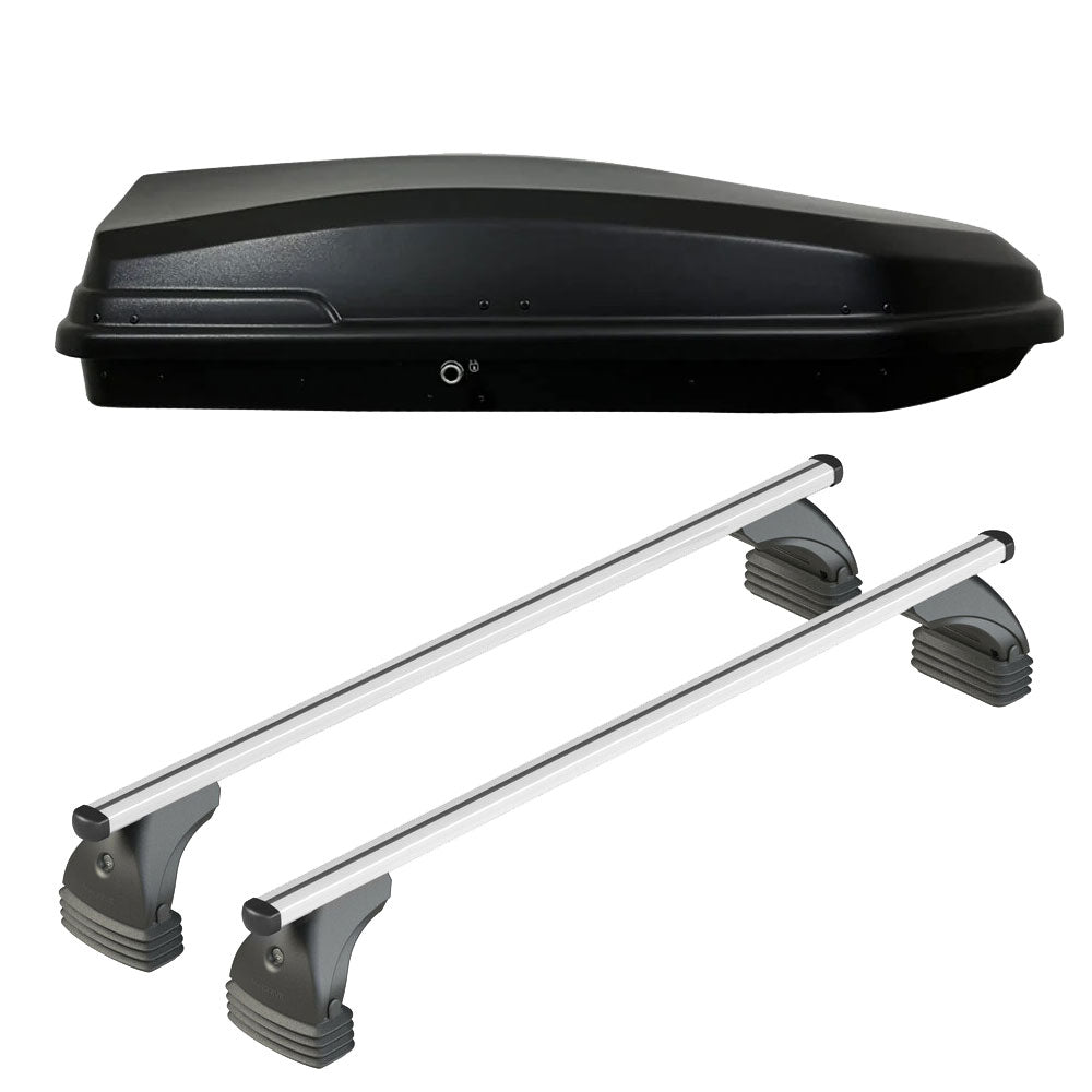 Pack coffre de toit Torpedo 400 L et barres de toit Mazda CX-7 (2007 - 2013) Pour toit nu - Helio - Aluminium