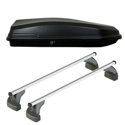 Pack coffre de toit Torpedo 400 L et barres de toit Mazda CX-7 (2007 - 2013) Pour toit nu - Helio - Aluminium
