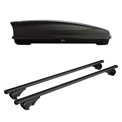 Pack coffre de toit Koral court 400 L et barres de toit Volkswagen Touareg (2011 - 2018) Pour barres longitudinales - Helio Noir - Aluminium