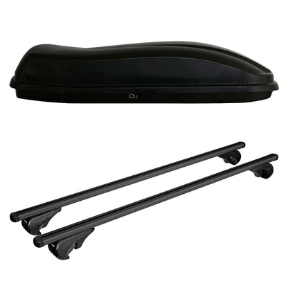 Pack coffre de toit Marlin 530 L et barres de toit Volkswagen Touareg (2011 - 2018) Pour barres longitudinales - Helio Noir - Aluminium