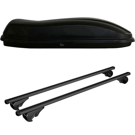 Pack coffre de toit Marlin 680 L et barres de toit Volkswagen Touareg (2011 - 2018) Pour barres longitudinales - Helio Noir - Aluminium