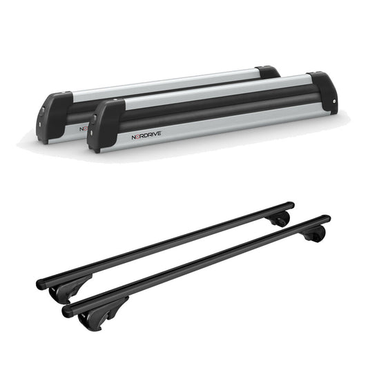 Pack porte skis Pro Slider Aluminium et barres de toit Volkswagen Touareg (2011 - 2018) - Pour barres longitudinales - Helio Aluminium Aluminium