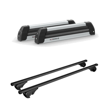 Pack porte skis Nordic King Aluminium et barres de toit Volkswagen Touareg (2011 - 2018) - Pour barres longitudinales - Helio Aluminium Aluminium