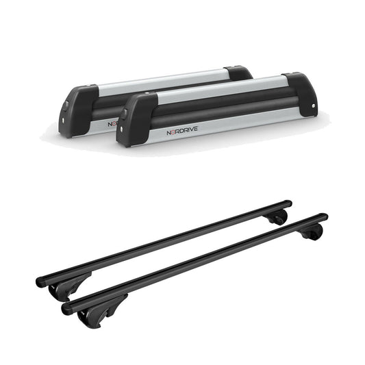 Pack porte skis Nordic King Aluminium et barres de toit Volkswagen Touareg (2011 - 2018) - Pour barres longitudinales - Helio Aluminium Aluminium