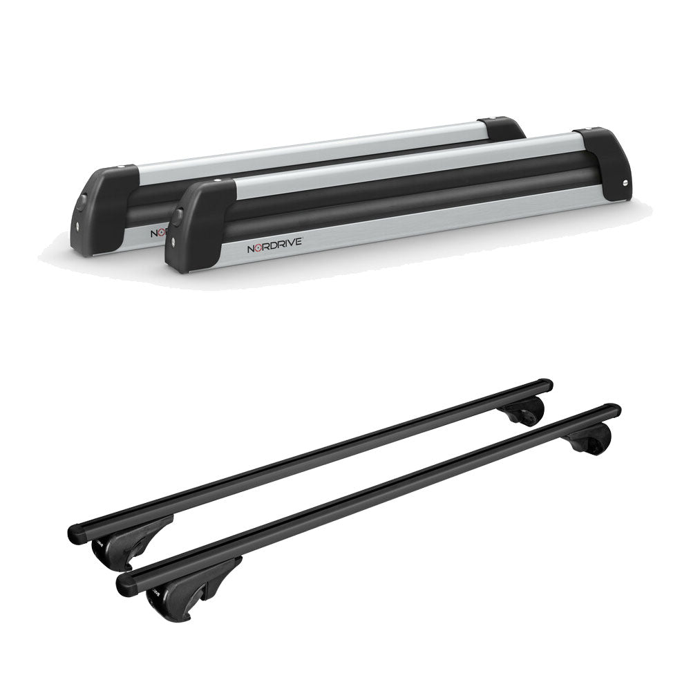 Pack porte skis Nordic King plus Aluminium et barres de toit Volkswagen Touareg (2011 - 2018) - Pour barres longitudinales - Helio Aluminium Aluminium