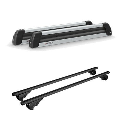 Pack porte skis Nordic King plus Aluminium et barres de toit Volkswagen Touareg (2011 - 2018) - Pour barres longitudinales - Helio Aluminium Aluminium