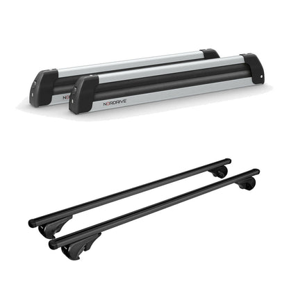 Pack porte-skis Nordic King Plus Nordrive aluminium – support pour 6 paires de skis ou 4 snowboards – pour Volkswagen Touareg 2011 - 2018 - vue porte skis et barres de toit