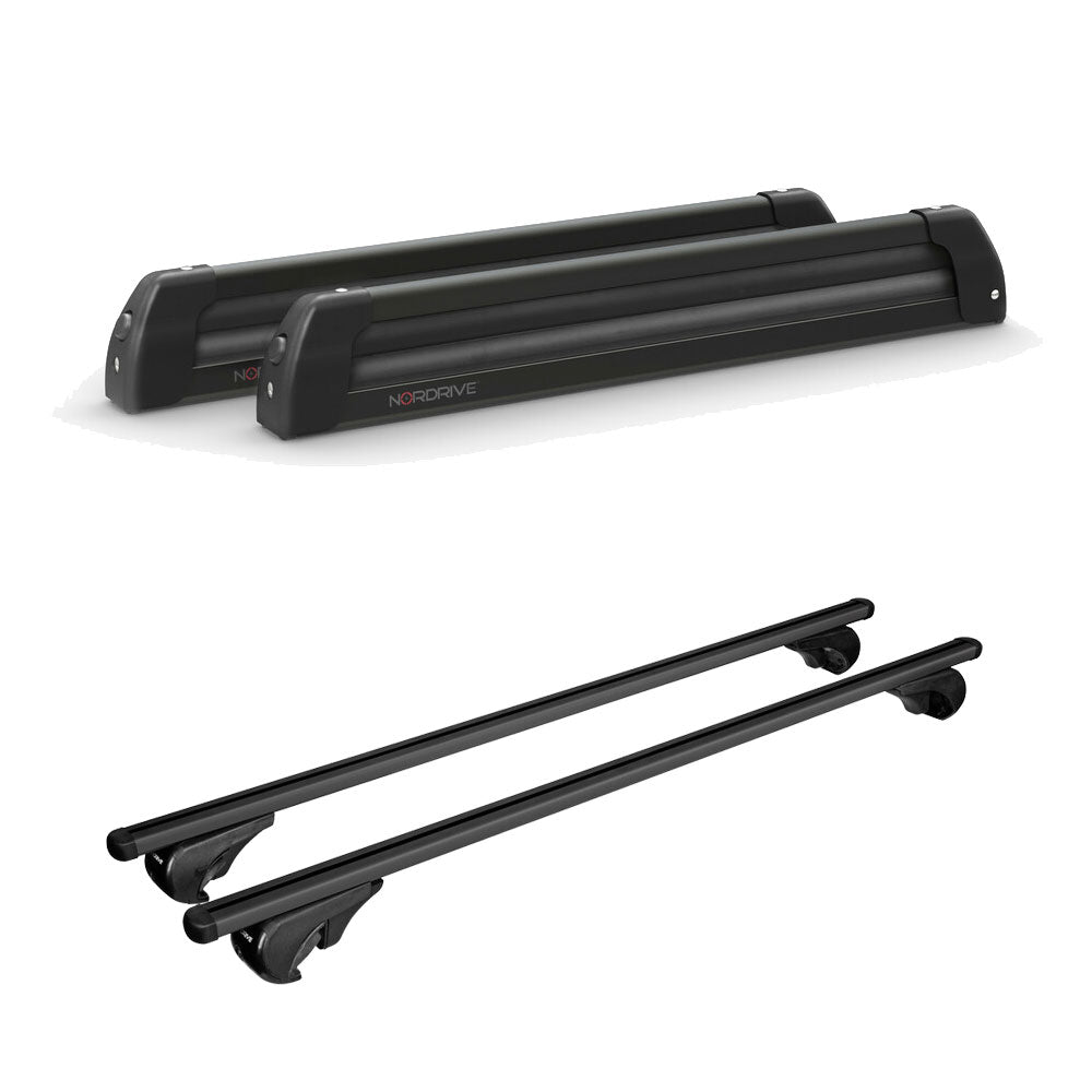 Pack porte skis Nordic King plus Noir et barres de toit Volkswagen Touareg (2011 - 2018) - Pour barres longitudinales - Helio Aluminium Aluminium