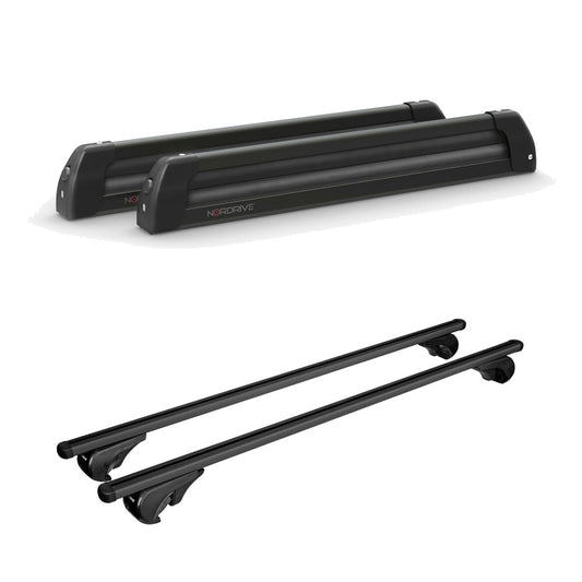 Pack porte skis Nordic King plus Noir et barres de toit Volkswagen Touareg (2011 - 2018) - Pour barres longitudinales - Helio Aluminium Aluminium