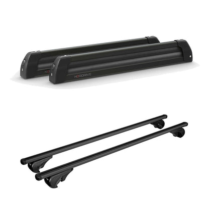 Pack porte-skis Nordic King Plus Nordrive aluminium noir – support pour 6 paires de skis ou 4 snowboards – pour Volkswagen Touareg 2011 - 2018 - vue porte skis et barres de toit