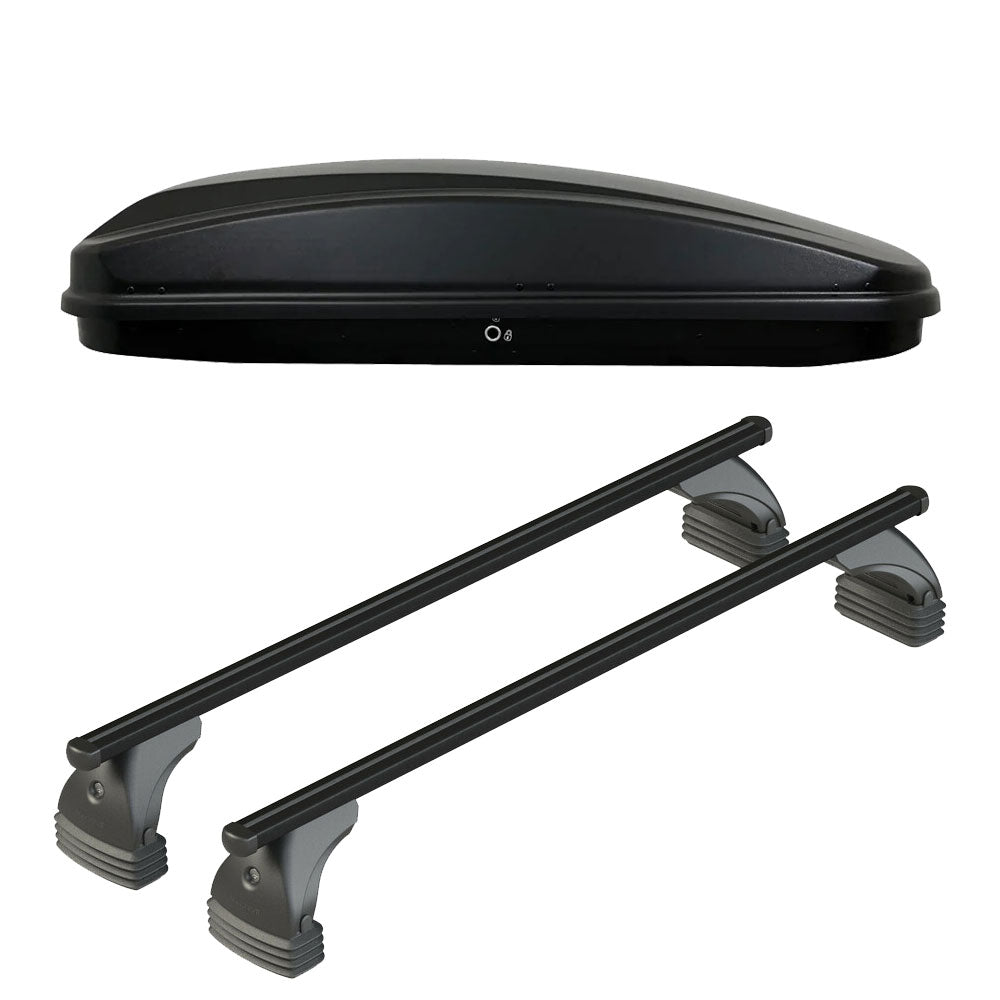 Pack coffre de toit Crub 430 L et barres de toit Audi A6 - 4 portes (2004 - 2011) Pour toit nu - Helio Noir - Aluminium