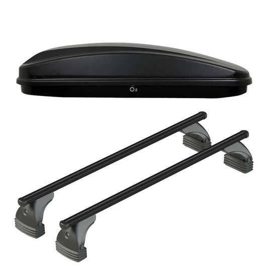 Pack coffre de toit Crub 430 L et barres de toit Audi A6 - 4 portes (2004 - 2011) Pour toit nu - Helio Noir - Aluminium