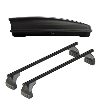 Pack coffre de toit Koral court 400 L et barres de toit Abarth 600e (A partir de 2025) Pour toit nu - Helio Noir - Aluminium