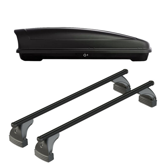 Pack coffre de toit Koral court 400 L et barres de toit Audi A6 - 4 portes (2004 - 2011) Pour toit nu - Helio Noir - Aluminium
