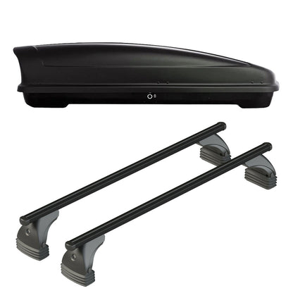 Pack coffre de toit Koral 400 L et barres de toit Audi A6 - 4 portes (2004 - 2011) Pour toit nu - Helio Noir - Aluminium
